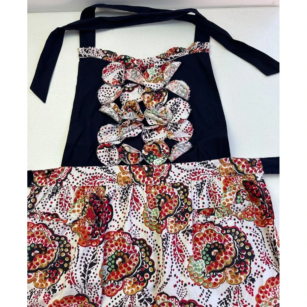 Anthropologie Cotton Halter Apron Ruffles Tiered‎ Full Size Pockets Multicolor